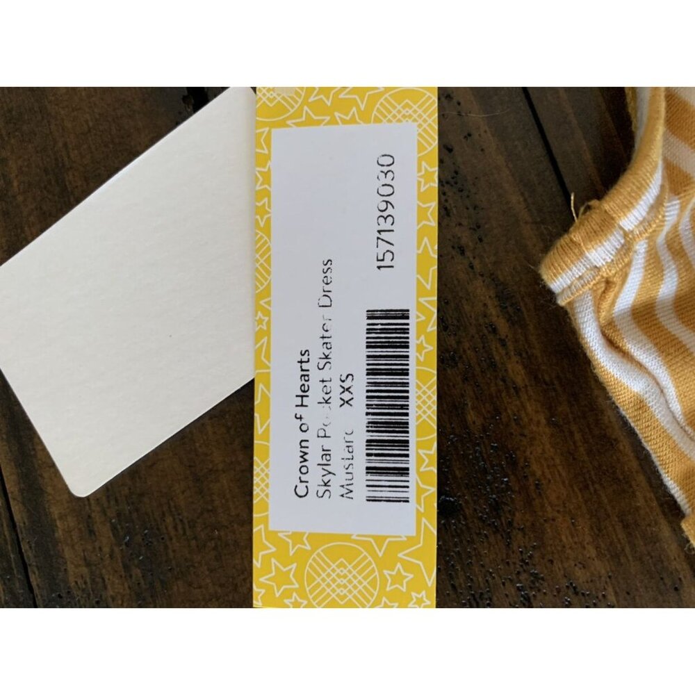 Crown of Hearts Skylar Pocket Yellow & White Striped Skater Dress Sz XXS (2/3) - Picture 5 of 5